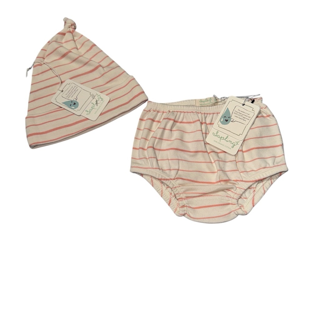 Soft Pink Striped Baby Hat and Diaper Cover Set